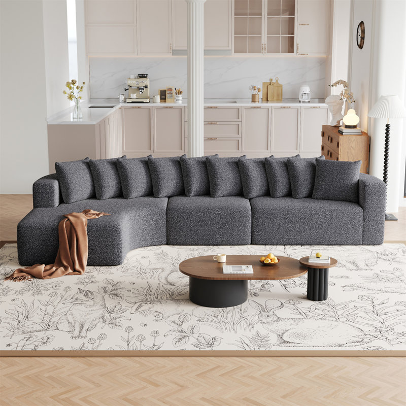 131.1-Inch Chenille Sectional Sofa Set, Gray