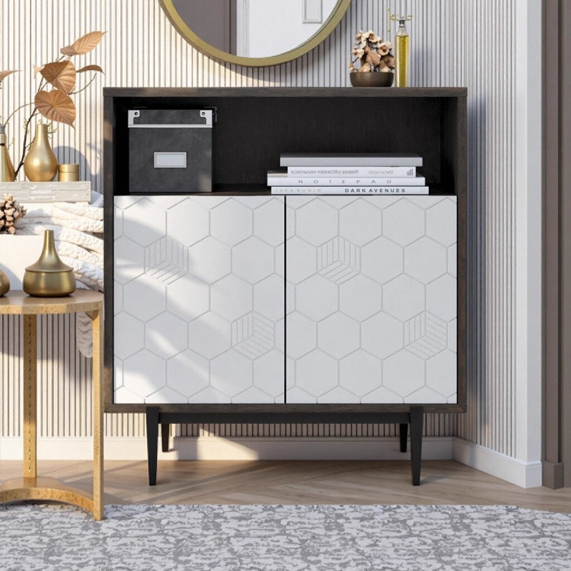 Armoire de rangement moderne en chêne foncé avec casier ouvert et 2 portes Olivia