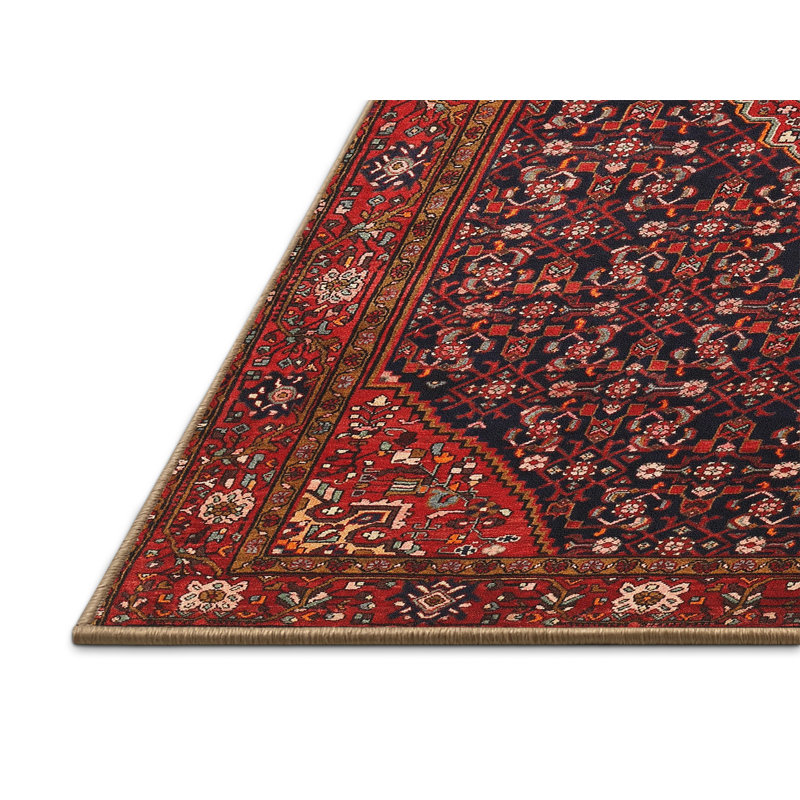 Tapis bleu marine/rouge bleu marine traditionnel Bowmin, Rectangle 5 pi x 7 pi