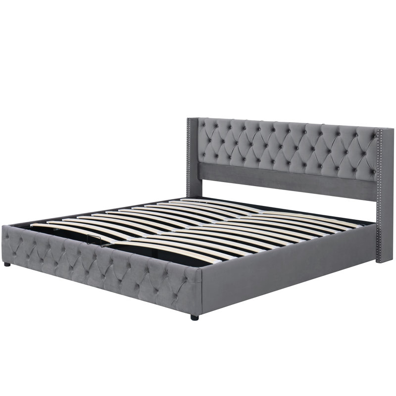 Basildene Upholstered Bed, Grey, European Double (140 x 200cm)