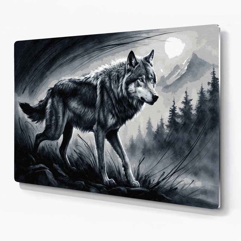 Faune loup gris, art mural en métal, H 8 po x l 10 po