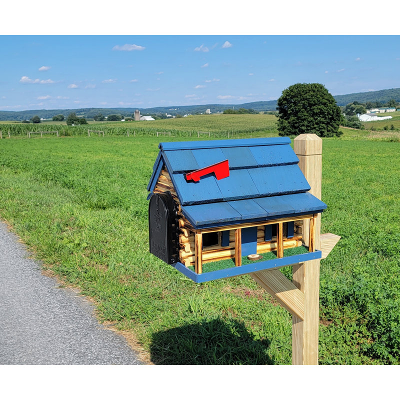 Amish Log Cabin Mailbox, Handmade, Blue