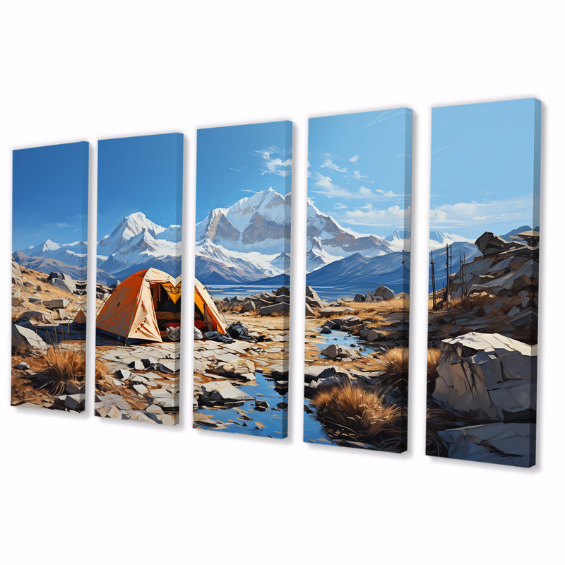 «Mountain Camping Solitude II - Camping Travel», ensemble d'art mural 5 pièces, H 28 po x l 60 po