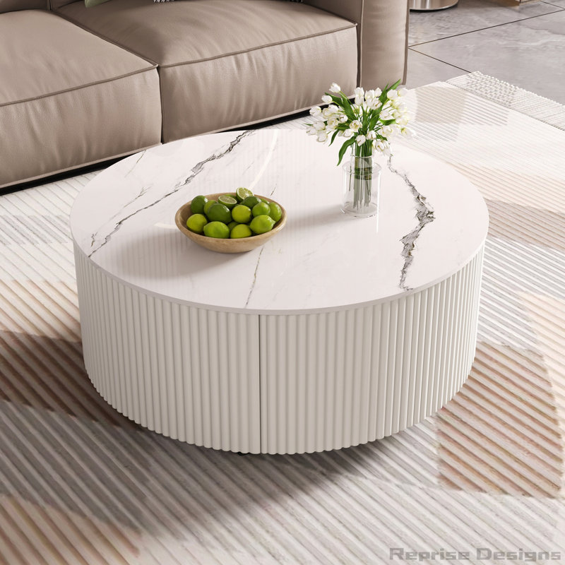Round Movable Coffee Table with Casters