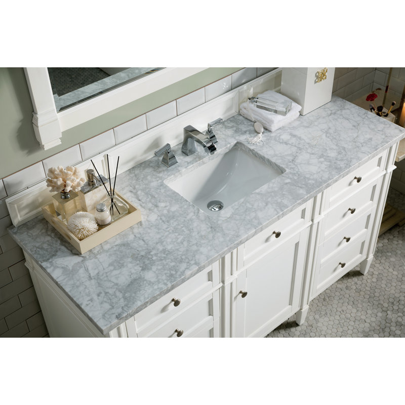 Brittany 60'' W Single Vanity, Carrara White, Saddle Brown, 8" Widespread