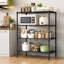 Étagère de rangement réglable en métal à 4 niveaux - Étagères grillagées robustes pour la cuisine, la salle de bain, le garage, la buanderie, le garde-manger - Acier noir résistant à la rouille, dossier ouvert, assemblage sans outil