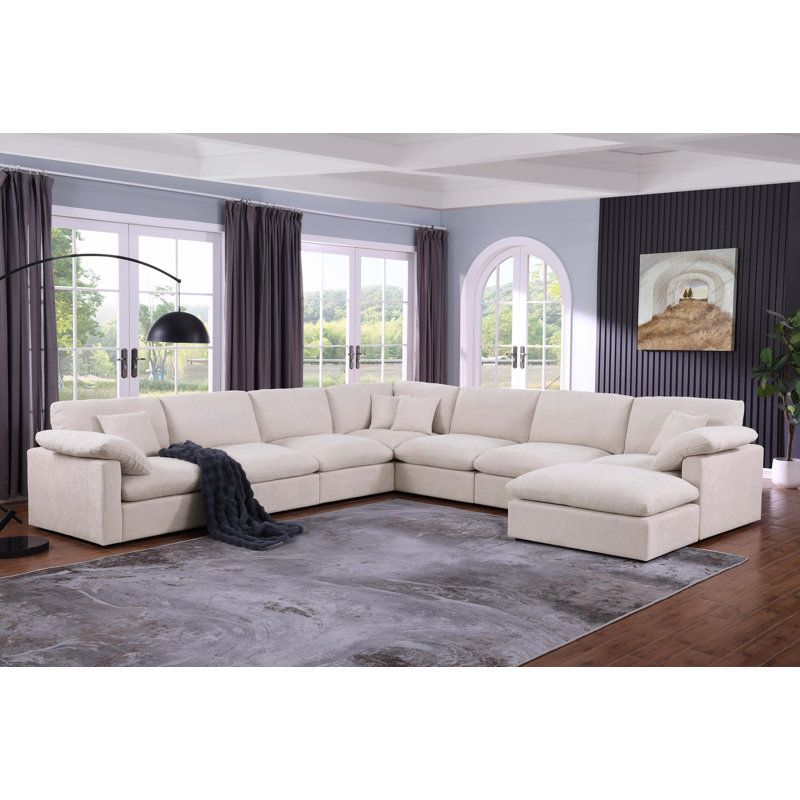Canapé modulaire en coin surdimensionné de 8 pièces de 145 po, Mélange de lin beige
