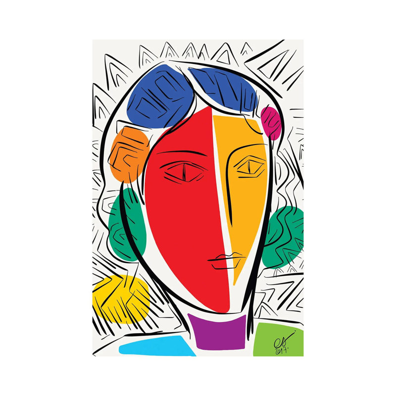 Cubist Multicolor Portrait by Emmanuel Signorino - Wrapped Canvas Print, 20.32 cm H x 30.48 cm W