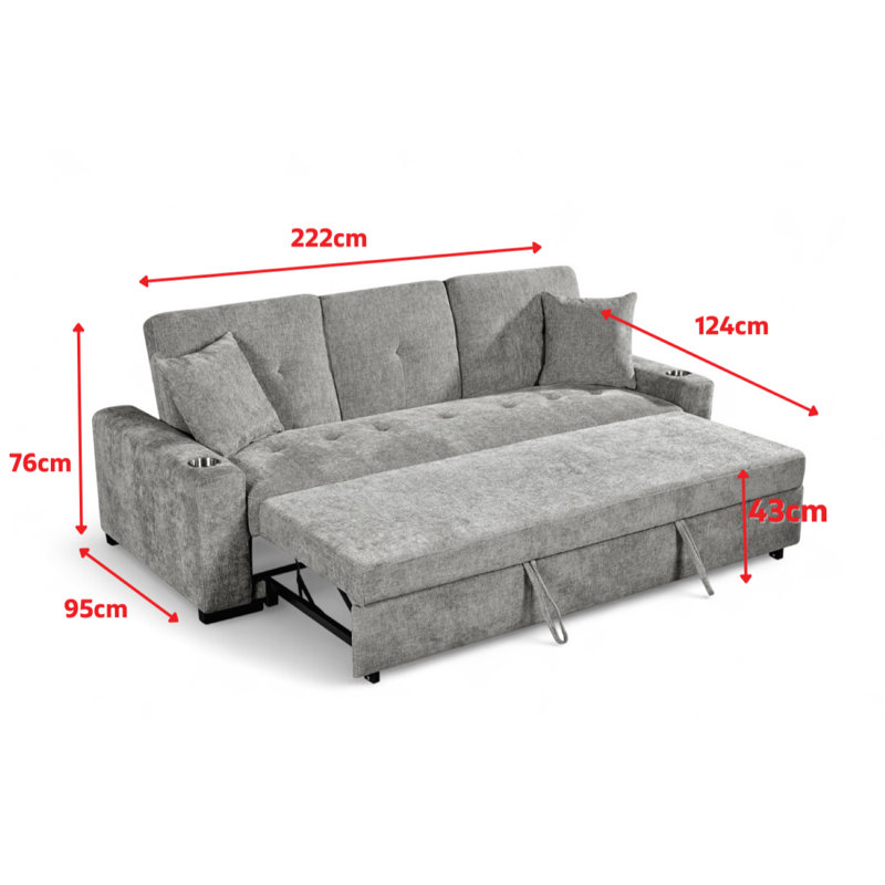 3 Seater Sofa Bed, Green Chenille
