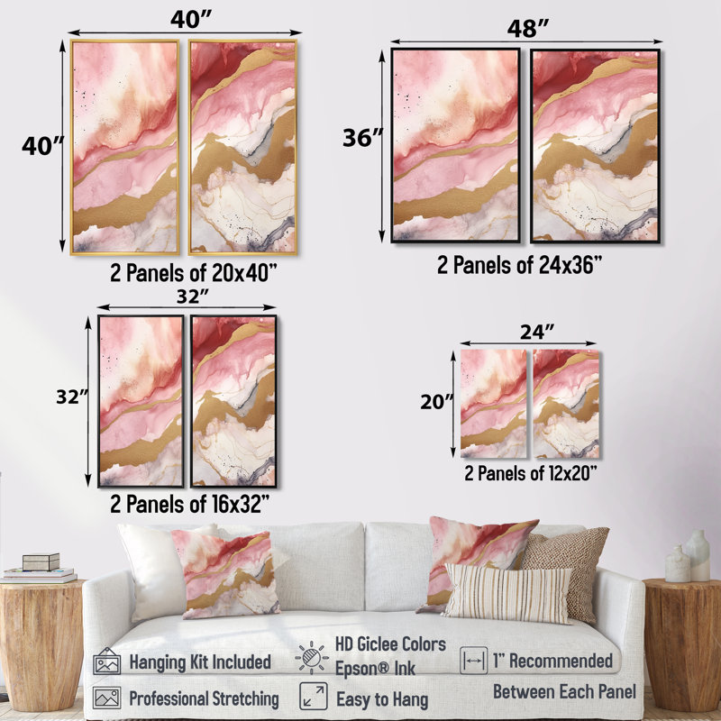 «Rose and Gold Enchanted Spills I», art mural sur toile abstraite, Floater Framed Print without Mat, Black, 36" H x 48" W