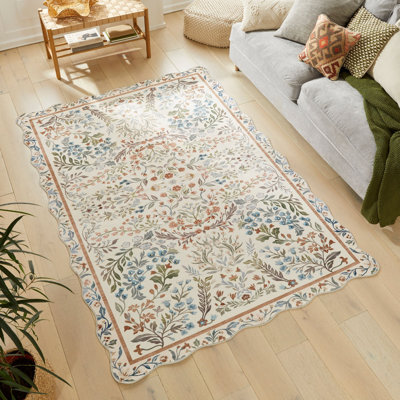 Cream Modern Soft Washable Rug, Stain Resistant Area Rug For Bedroom, & Dining Room