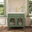 Lavabo de salle de bain 36 po Mid-Century avec verre à motif et bande lumineuse à capteur de mouvement, meuble-lavabo sur pied Farmhouse avec rangement, meuble-lavabo haut de gamme pour salle de bain, vert