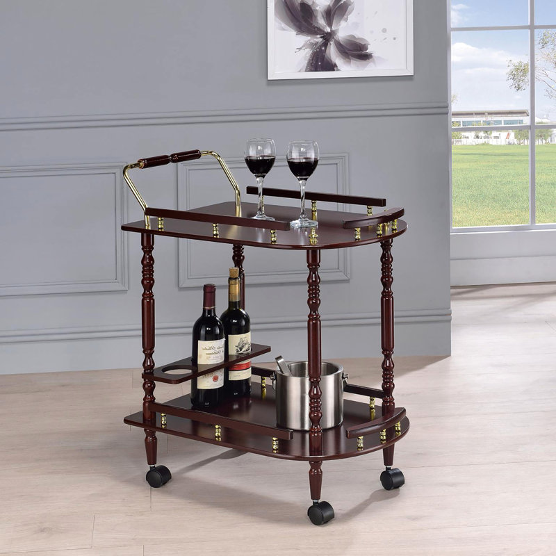 Élégant chariot de salle à manger en laiton avec amplement de casse-croûte pour 2 tablettes de rangement pour bouteilles de vin