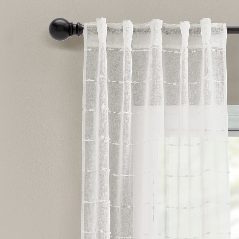 White Sheer Polyester Rod Pocket Back Tab Window Curtain Panels