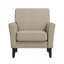 Chaise avec accoudoirs rembourrés et bouclés à finition beige, assise compacte capitonnée avec pieds en bois massif pour les petits espaces-1788048323