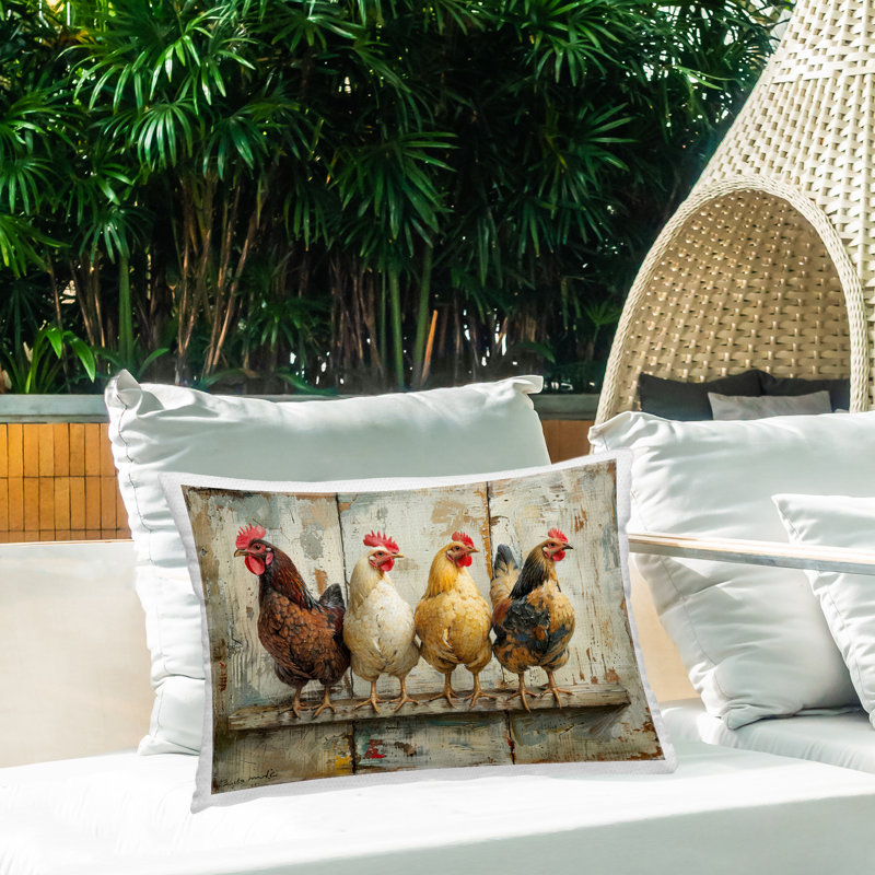 Coussin d'extérieur imprimé Stupell Industries Chickens In A Row par LSR Design Studio