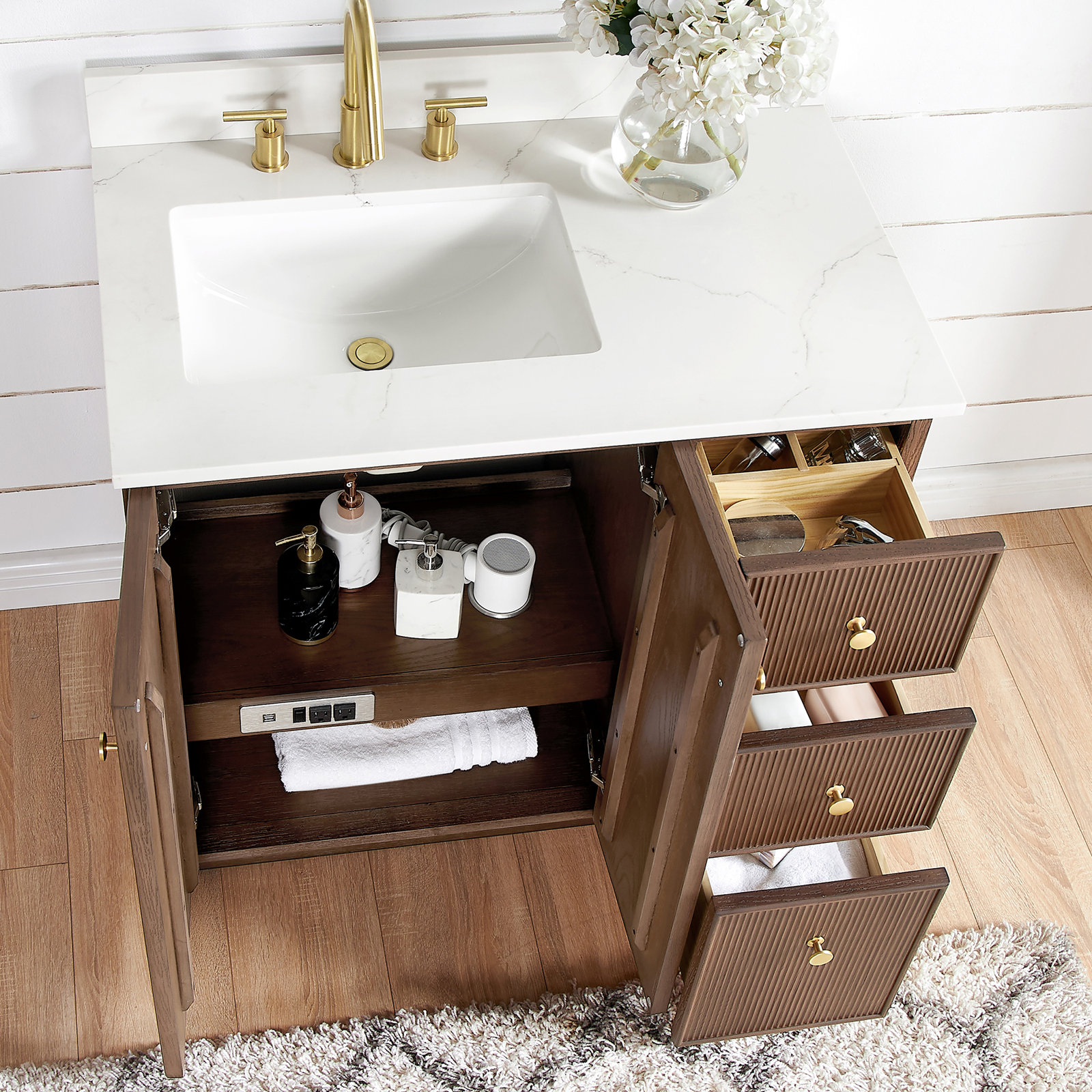 Amella 36'' Single Bathroom Vanity, Dark Brown Oak