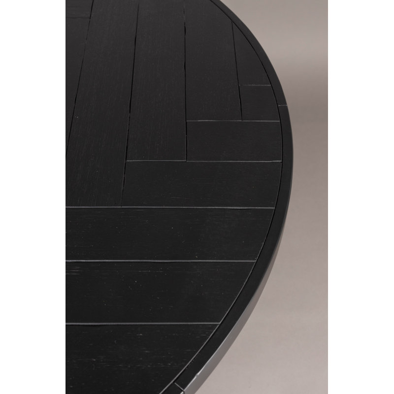 Acacia Round Metal Base Dining Table, Black