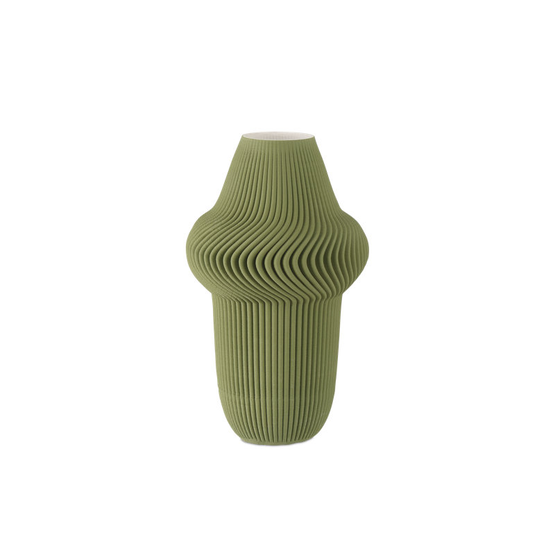 Green Plisse Vase, 10" H x 6.25'' W x 6.25'' D