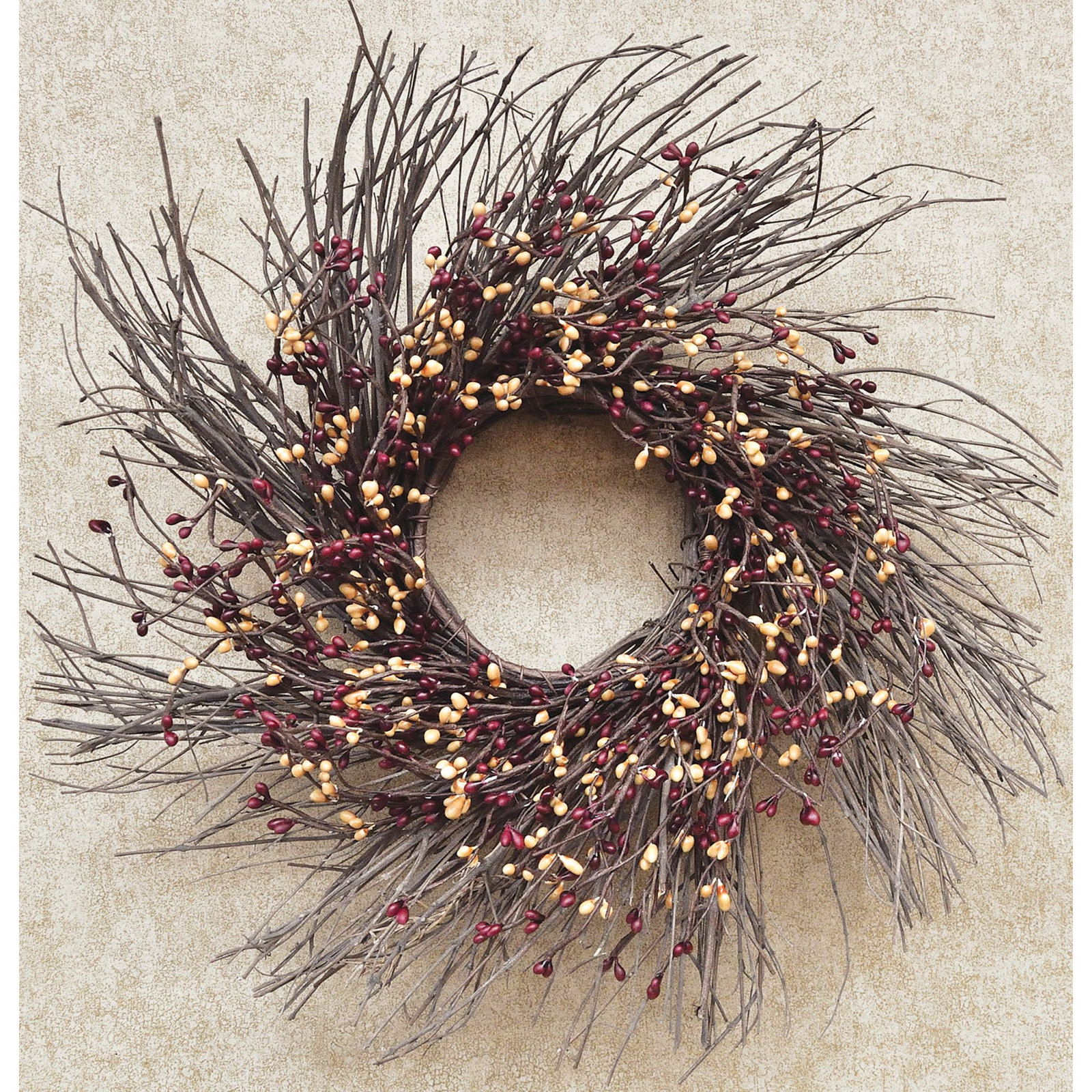 Fall Pip & Grapevine Wreath, Burgundy/Gold, 16" H x 16" W x 4" D