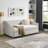Twin Size Daybed with Trundle, Upholstered Tufted Sofa Bed, Button Back, Copper Nail Waved Arms, Beige