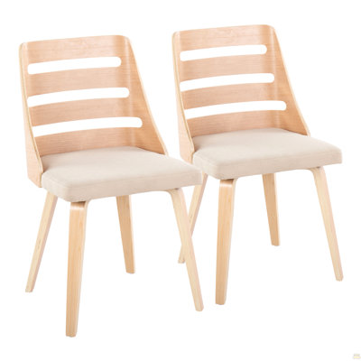 Chaise d'appoint Mid-Century moderne en bois naturel avec tissu crème