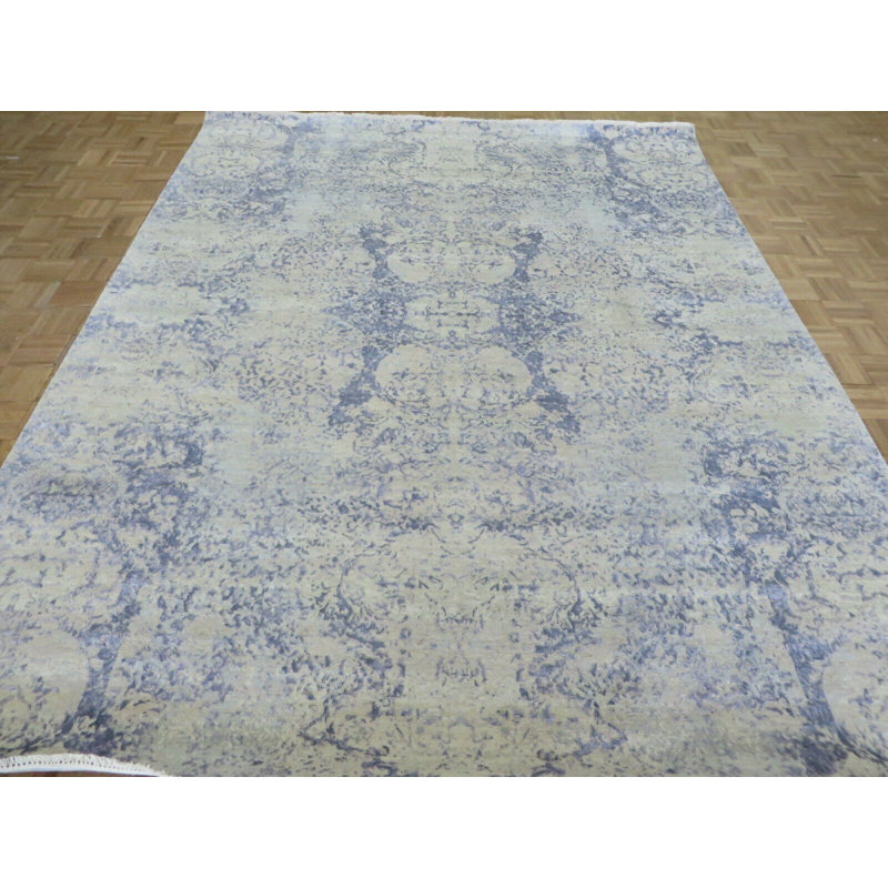 Tapis oriental moderne ivoire noué à la main 8 pi 1 po x 10 pi 2 po avec soie D52DA773C0724FA3B3B9C34DEE68D5DB