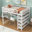 Lit mezzanine double avec tablettes de rangement et bureau sous le lit, blanc-336205150-336205149