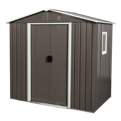 6Ft X 5Ft Metal Shed For Outdoor, Gray - Galvanized Iron Structure, Construction, Punched Vents, Sliding Door With Padlock, Easy To Assemble, Protected Panels Outdoor Robust Steel