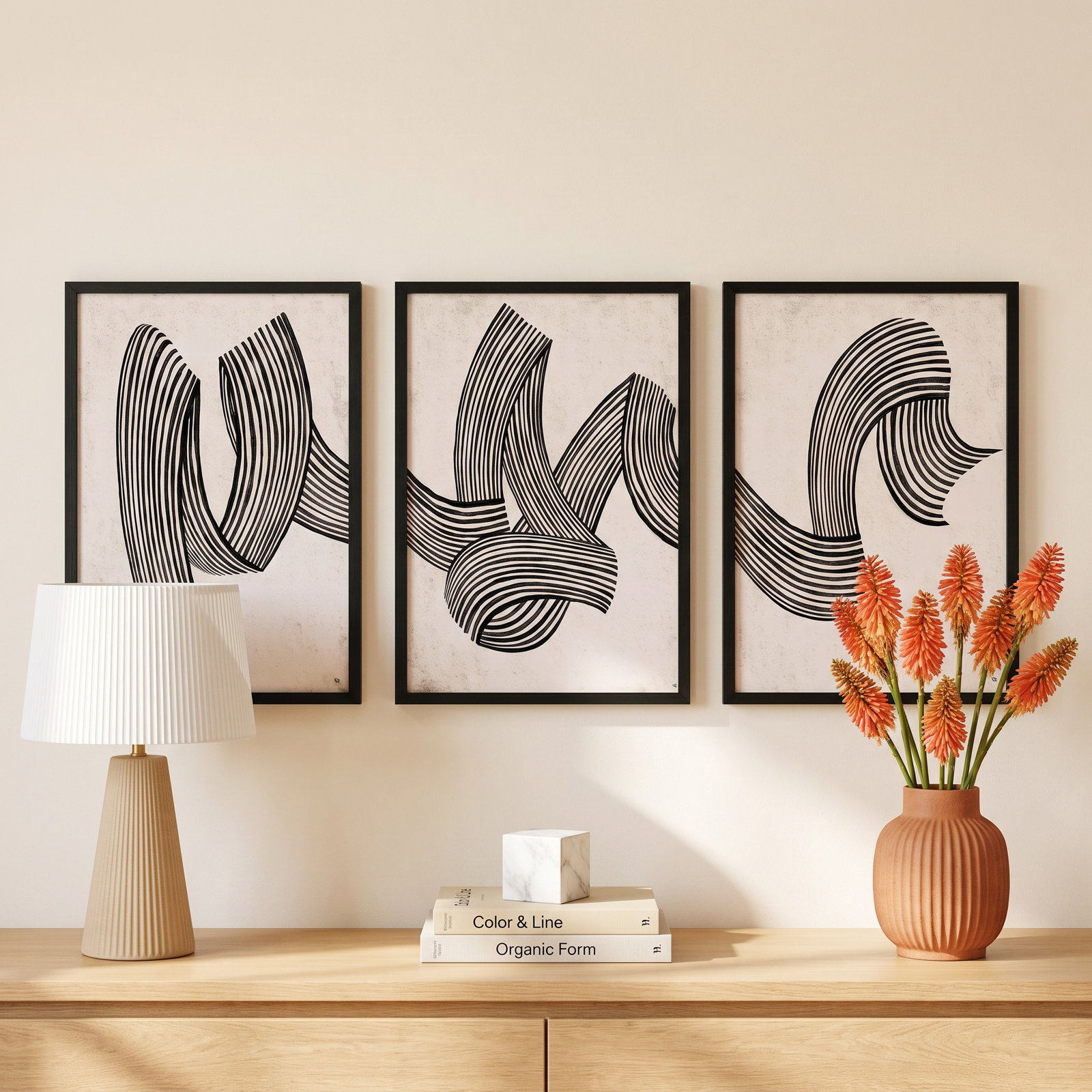 Menton "Linework" 3-Piece Print Set, 38" H x 53" W, Black