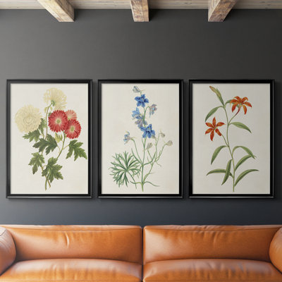 Flowers of the Seasons I  -Custom Framed  Wrapped Gallery Canvas - 3 Pieces