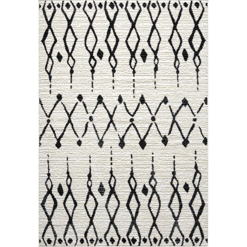 Abani Manvir VIV160A Cream Black Moroccan Geometric Tribal Area Rug, Rectangle 5'3" x 7'6"