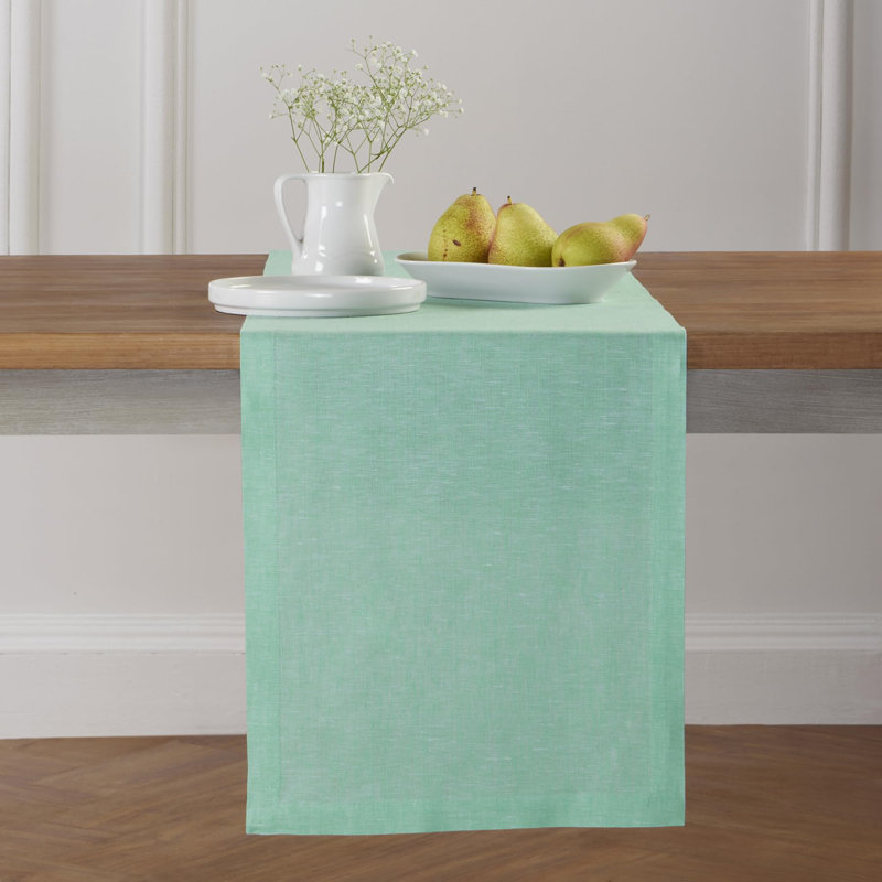 100% Pure Linen Table Runner - Athena, 36" x 14", Chambray Aqua