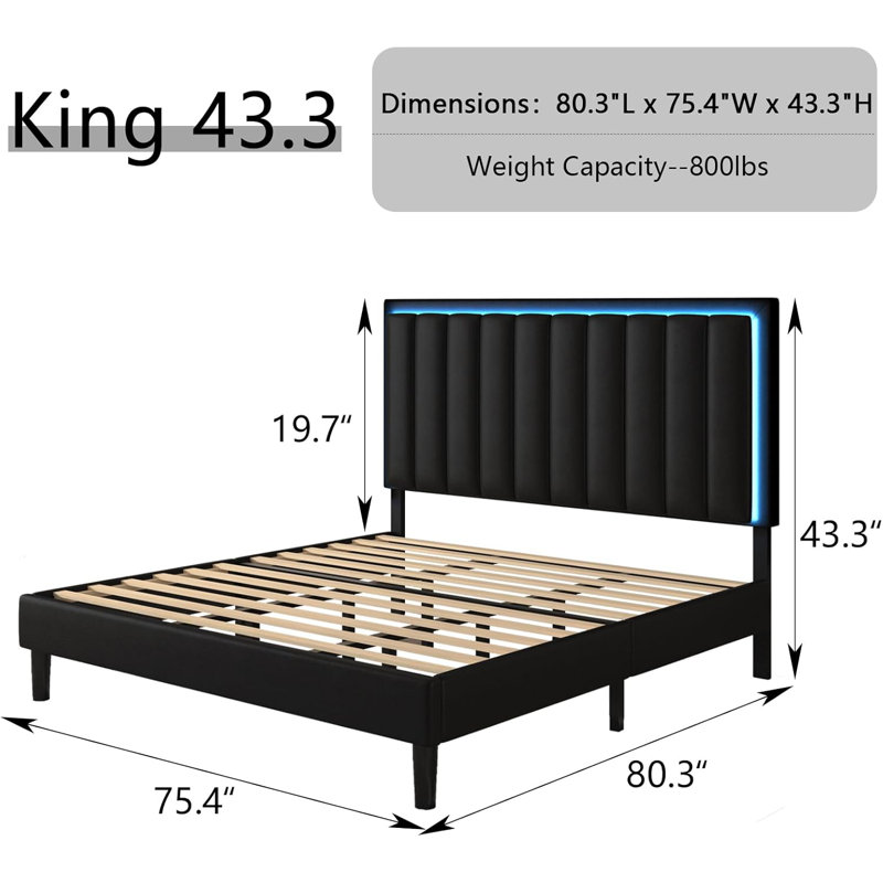Breella Vegan Leather Platform Bed, Black, California King