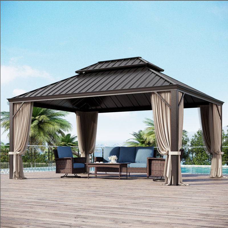 Pavillon de jardin en aluminium à toit double avec toit rigide, 16 pi x 12 pi