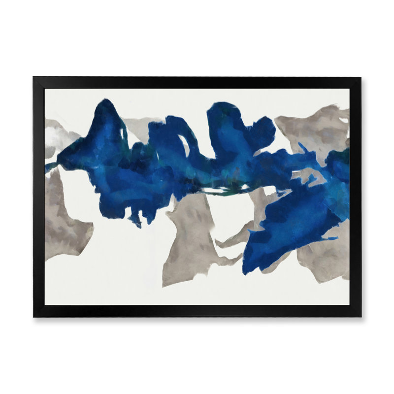 " Gouache Sapphire On Grey ", 12" H x 20" W x 1" D, Black Framed