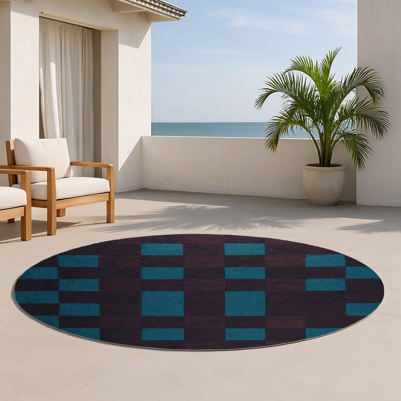 Tapis intérieur / extérieur mauve à carreaux, Rond 5 pi