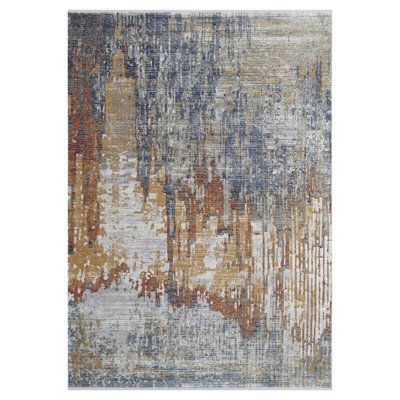 Tapis bleu abstrait à motif contemporain de la collection Ahart