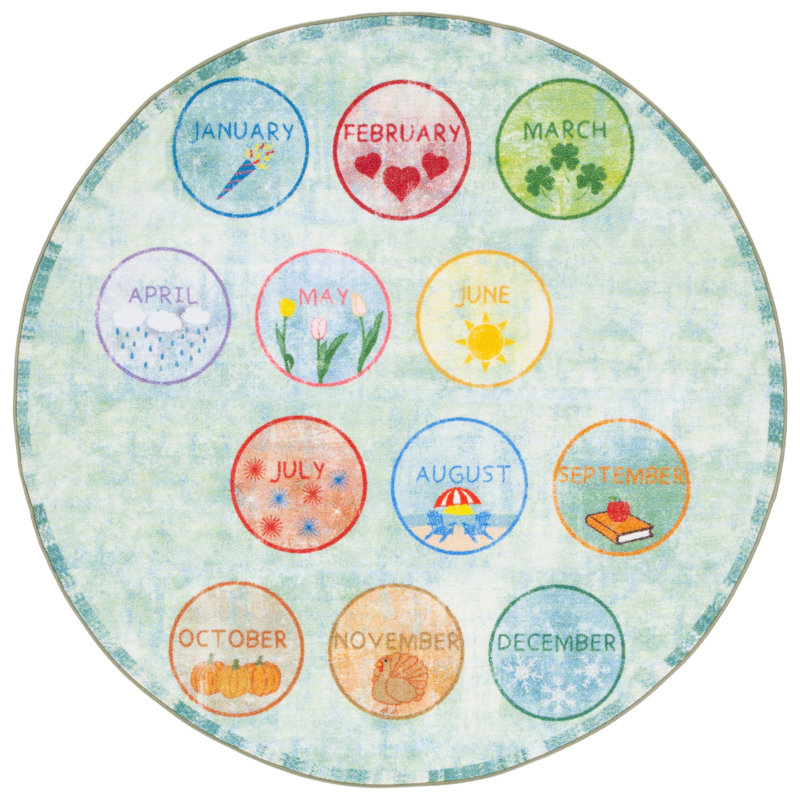 Bottisham Kids Playhouse 200 Performance Machine Washable Geometric Rug, Round 5'