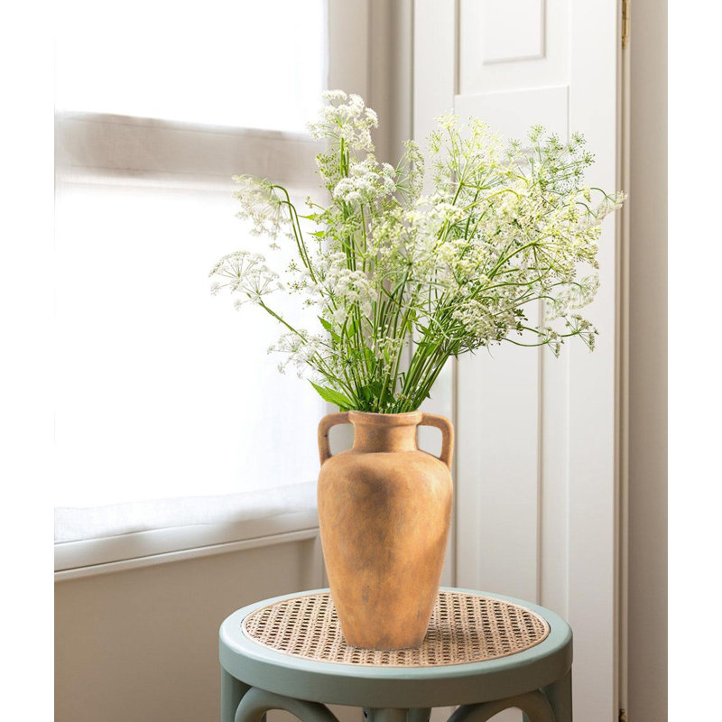 Ceramic Flower Vase With 2 Handles, Wide Mouth Flower Vase, Terracotta