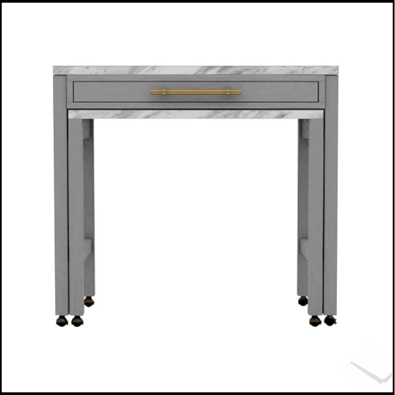 Light Grey Counter Height Table with Nested Table, Faux Marble Top for Elegant and Space-Efficient Dining