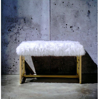 Contemporary Bedroom Bench With Warm Faux Fur And Gleaming Gold Legs Elegant Smooth White Glittering Details