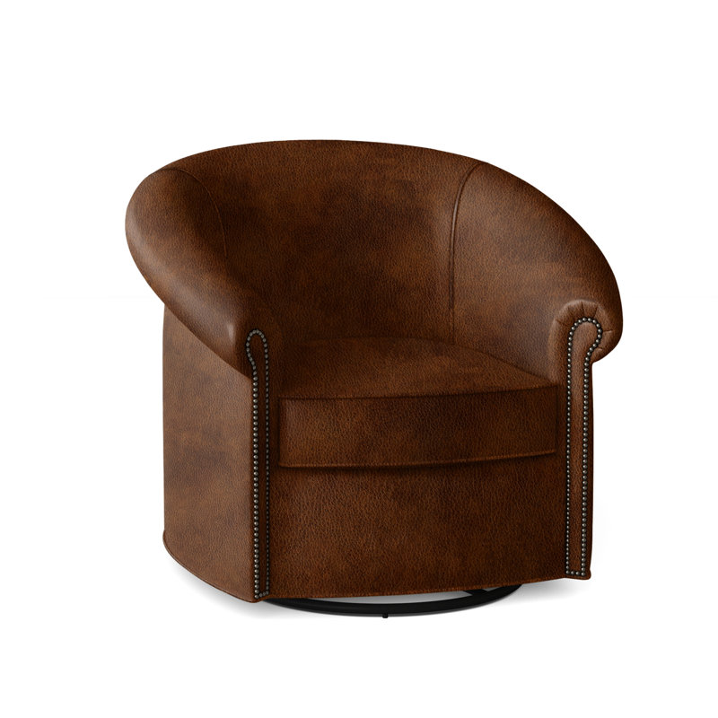 Stellan Leather Swivel Barrel Chair, Corinthian Cherry Genuine Leather, Nickel, Swivel Glider