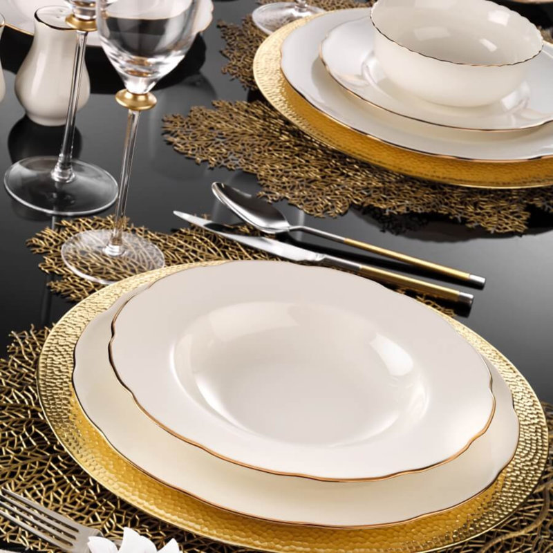 Service de table 83 pièces, service pour 12 Ockton, Blanc / Doré