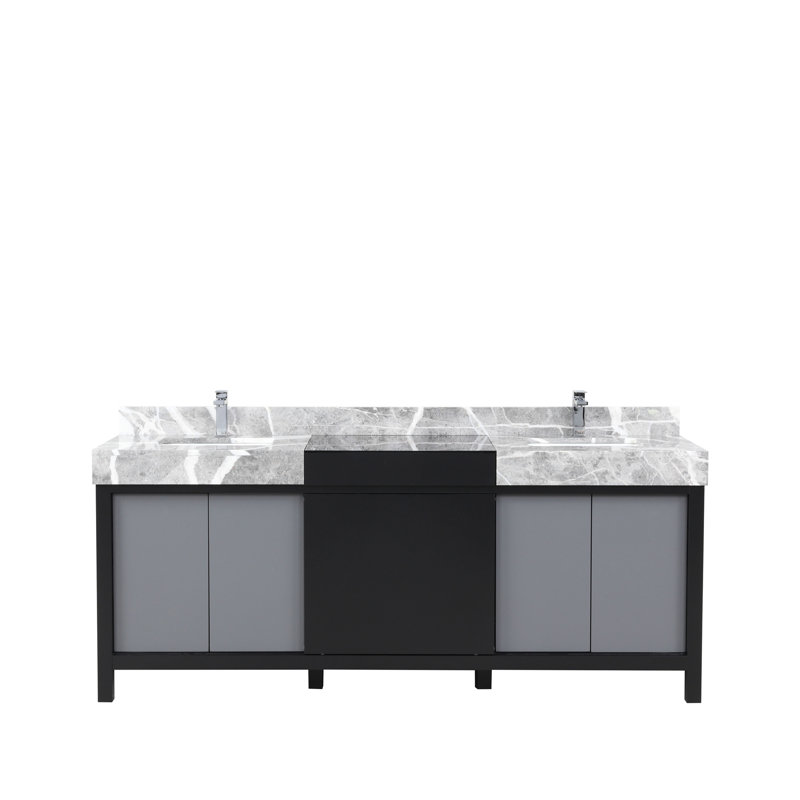Double Bath Vanity with Castle Grey Marble Top and Chrome Faucet Set