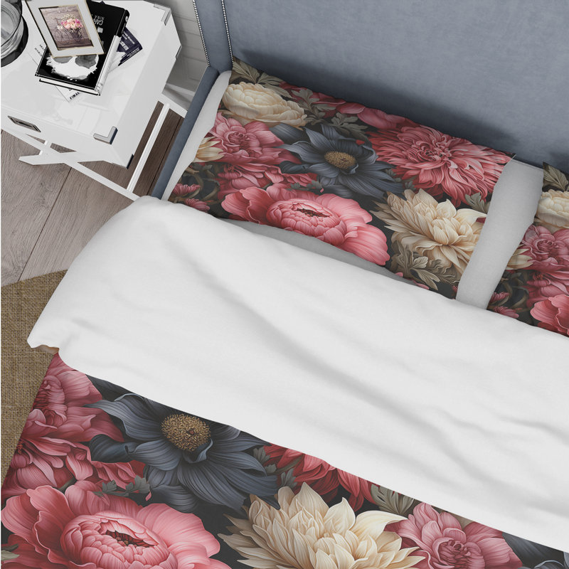Victorian Pink And Beige Floral Pattern I - Ensemble de housse de couette à motif floral