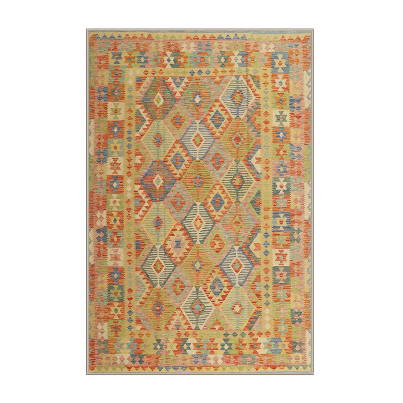Tapis orange/jaune/vert contemporain, Rectangle 5 pi x 7 pi