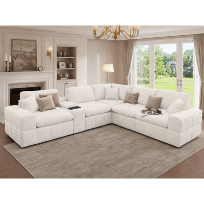 Canapé modulaire de 6 pièces avec console 124 chargeurs, rangement et porte-gobelets de 124,1 po USB