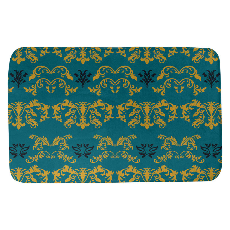 Tapis pour salle de bain Jacksonville, l 17 po x L 24 po, Doré / bleu sarcelle / noir
