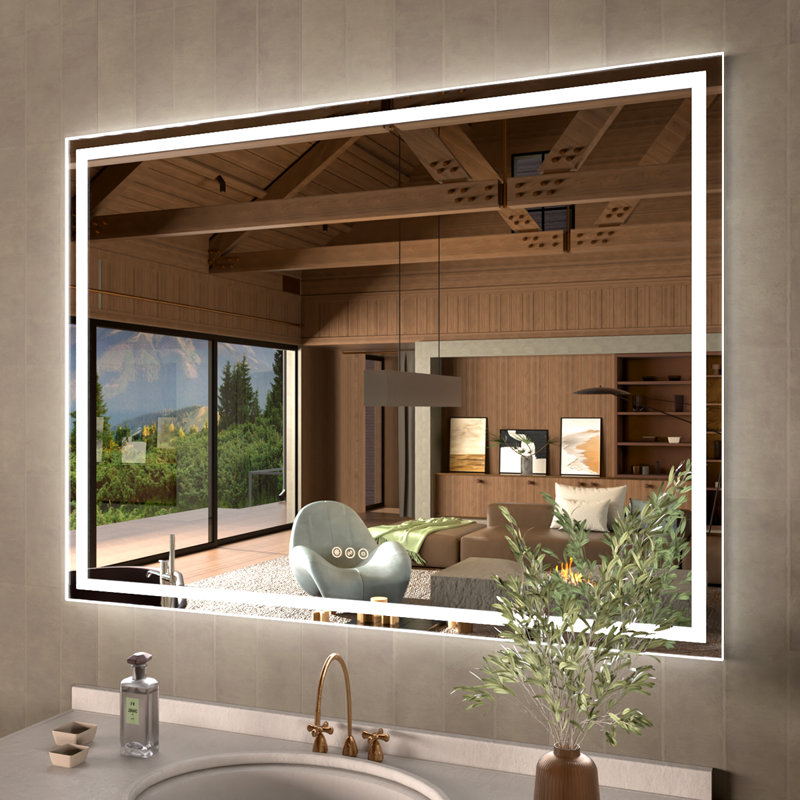Currin 48 in. W x 36 in. H Rectangular Frameless LED Wall Bathroom Vanity Mirror, 36" x 48"